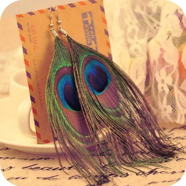 Peacock Feather Dangle Earrings