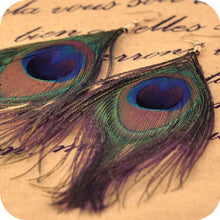 Load image into Gallery viewer, Peacock Feather Dangle Earrings