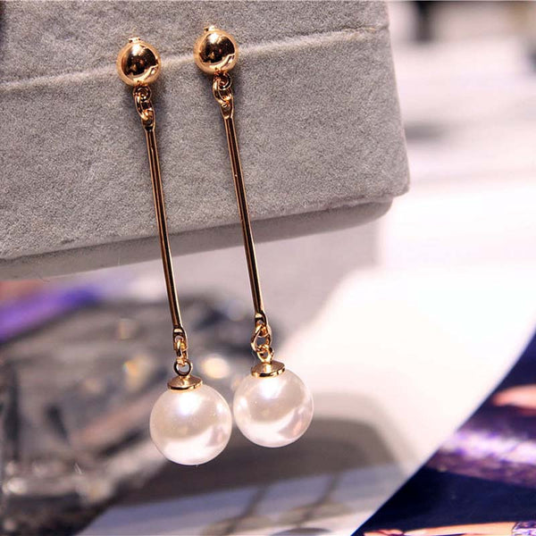 Simulated Long Pearl Tassel Earring