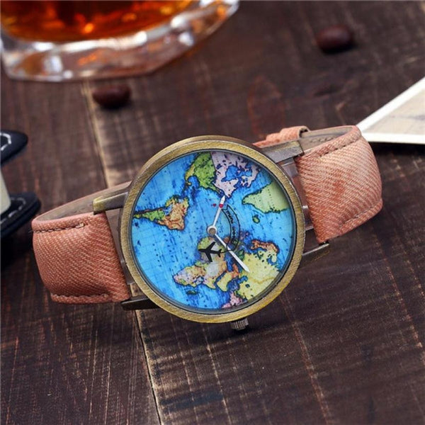Globe Map Dress Watch